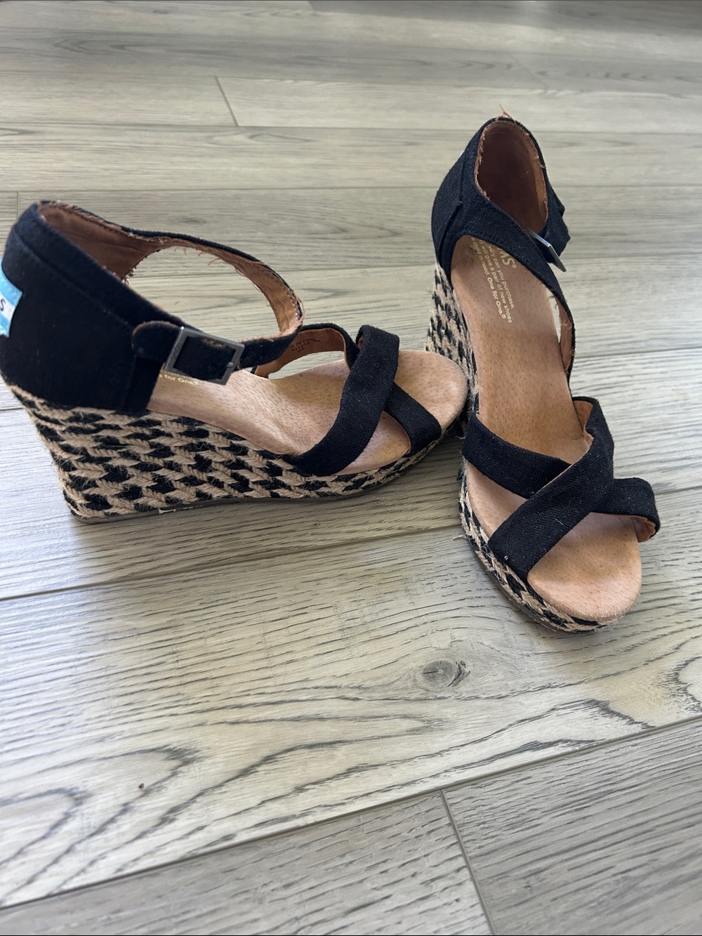 Toms Black Canvas Wedge Espadrilles